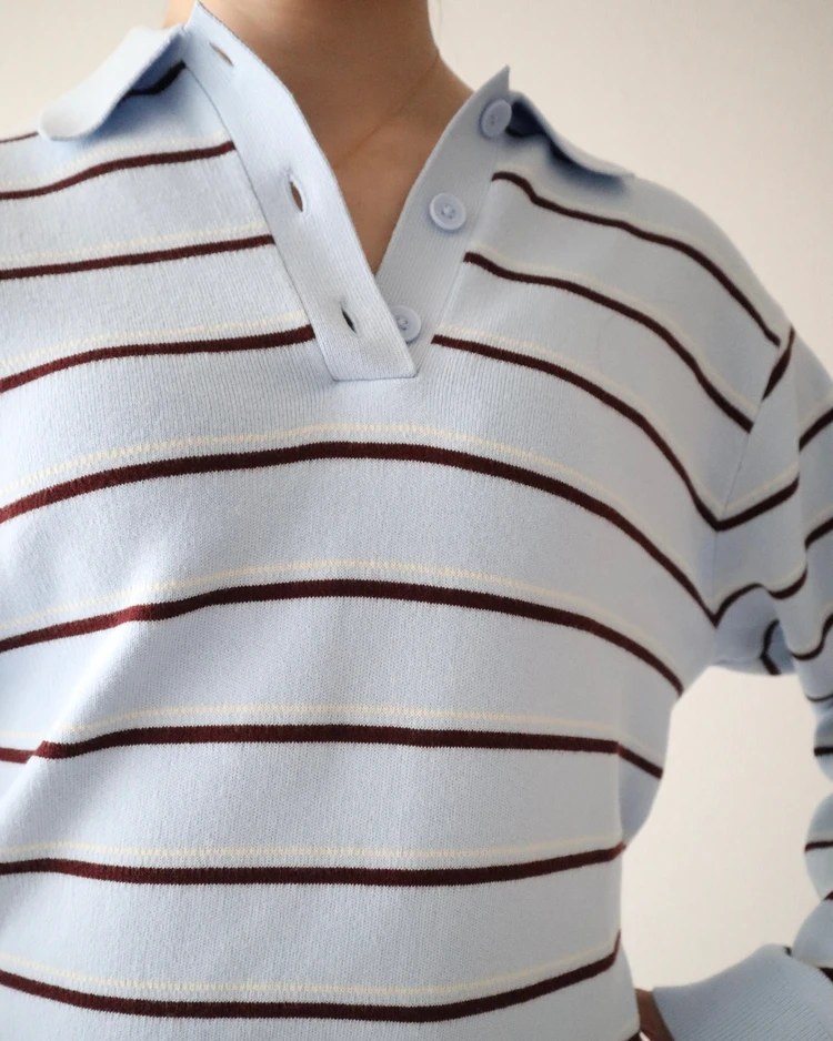 ユニクロ UNIQLO スムースコットンポロセーター 新色 新作 柄 ボーダー ニット 胸元 開き具合