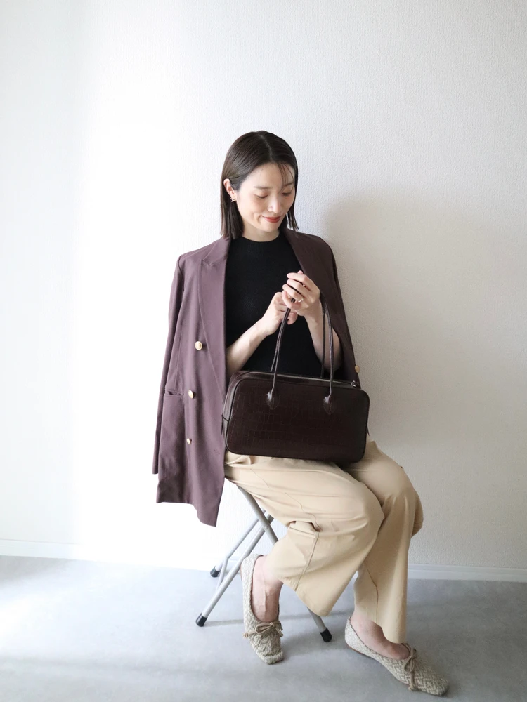 PLST　プラステ　ブラウン　ジャケット　コーデ　オン　オフ　着回し　通勤　休日　お仕事