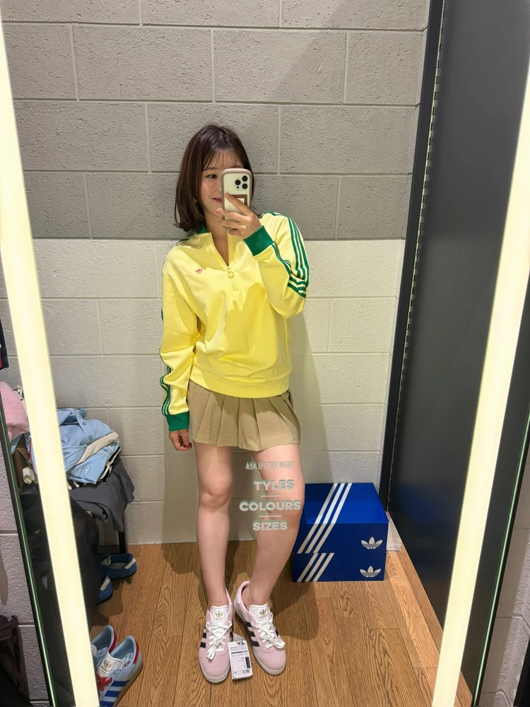 ゴルフ　ゴルフ女子　アディダス　アディダスゴルフゴルフ　ゴルフウェア　ウィメンズウェア　ゴルフコーデ　大人のゴルフコーデ　春のゴルフコーデ　スポーツコーデ　スポーツウェア　ゴルフ初心者　脚太い女子が選ぶゴルフウェア　30代女子ゴルフゴルフウェア　アディダスゴルフ新作　アディダスゴルフウェアレディース　カラフルゴルフコーデ　ラウンドコーデ　イエローパーカー　アディダスジャージ新作　スポーツミックスコーデ