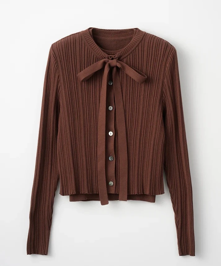 アウディーレ　ボウタイ リブ アンサンブル ニット　Chocolate