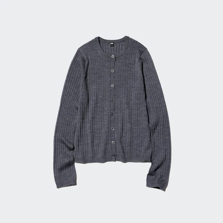 メリノリブクルーネックショートカーディガン￥3990