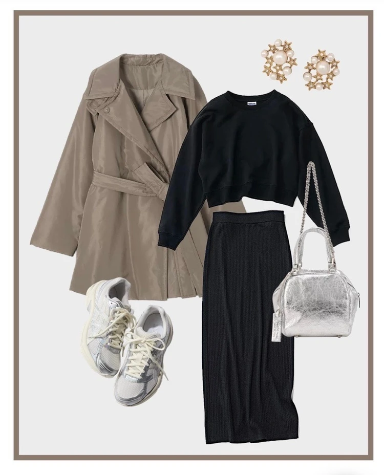 中綿トレンチコーデ