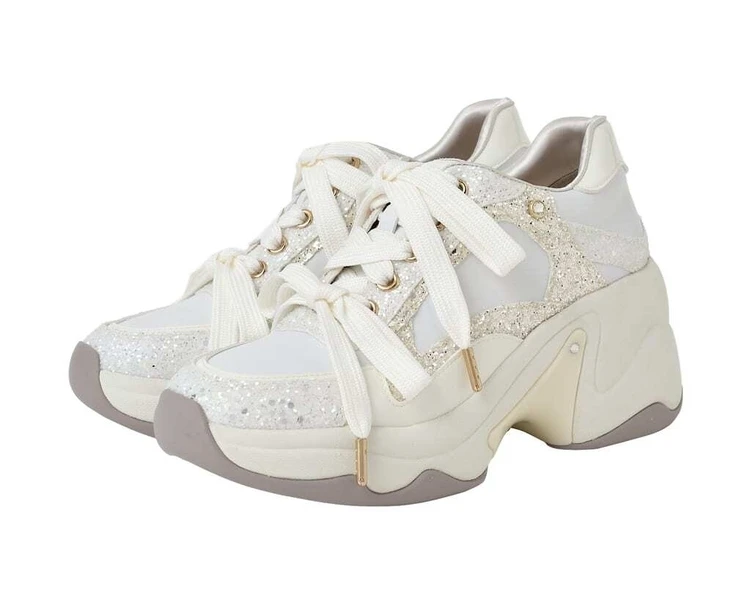 プラス ダイアナ　厚底スニーカー　シロジンコウスムース／シログリッター