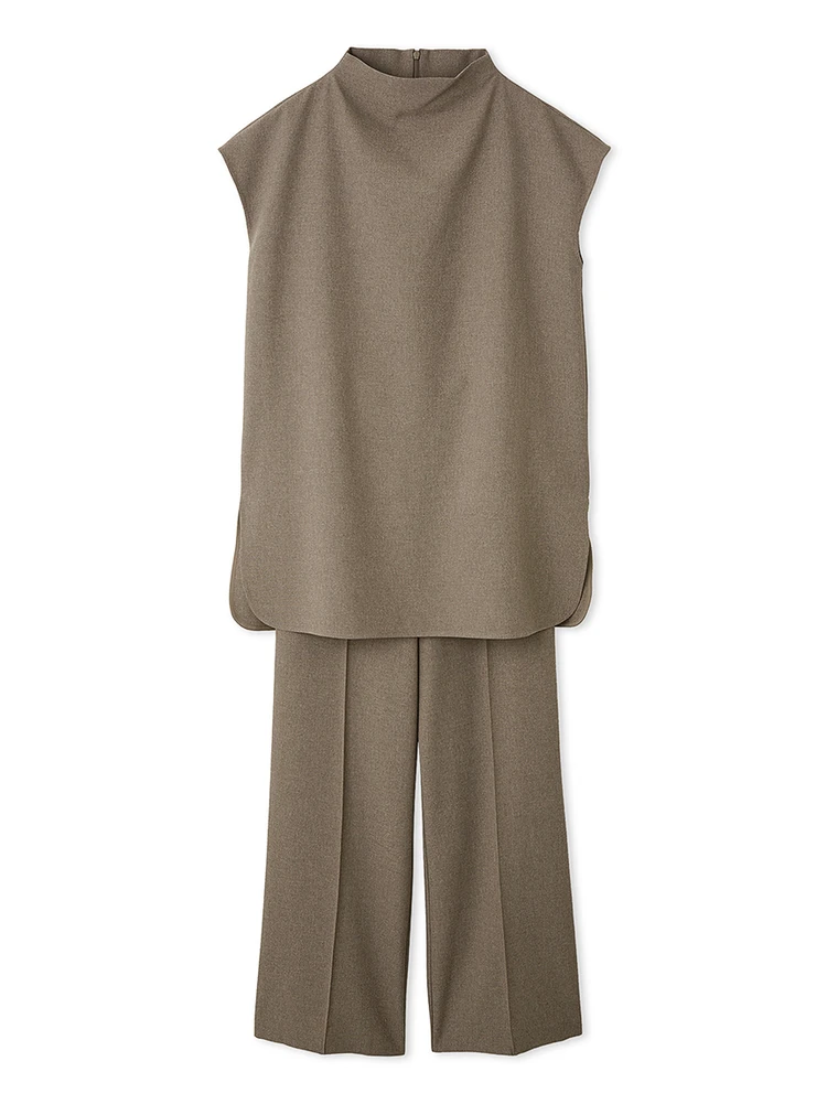 ミラ オーウェン　ドレープブラウスセミフレアゴムパンツSETUP　モカ