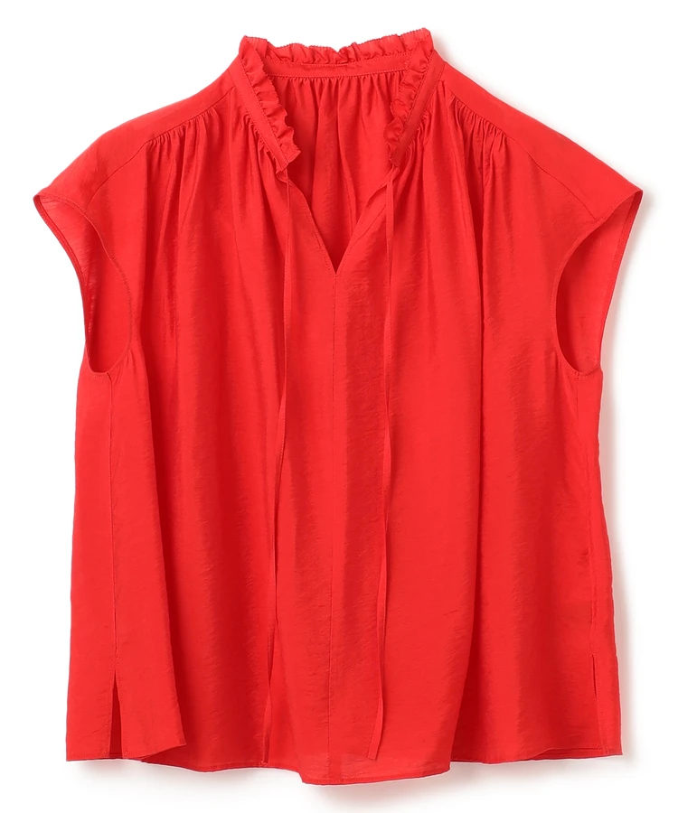 アンフィーロ　ヴィンテージシアー ギャザーブラウス　スカーレット