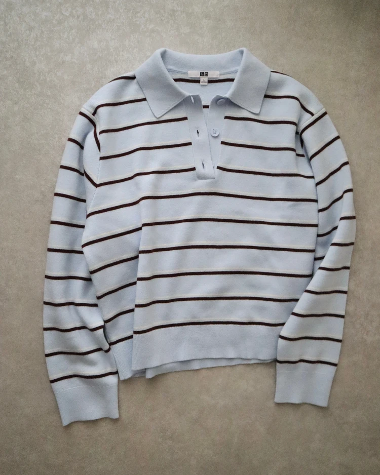 ユニクロ UNIQLO スムースコットンポロセーター 新色 新作 柄 ボーダー ニット