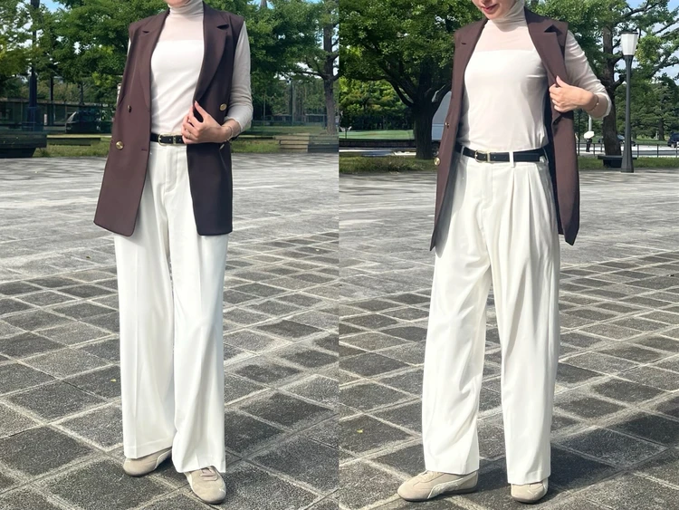UNIQLO(ユニクロ)スマートワイドストレートパンツを使った秋コーデ タックワイドパンツと徹底比較!