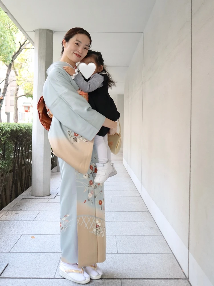 30代　2児　ママ　お宮参り　着物　和装　冬　12月　訪問着　コーデ　服装　家族　イベント　カメラマン　水天宮