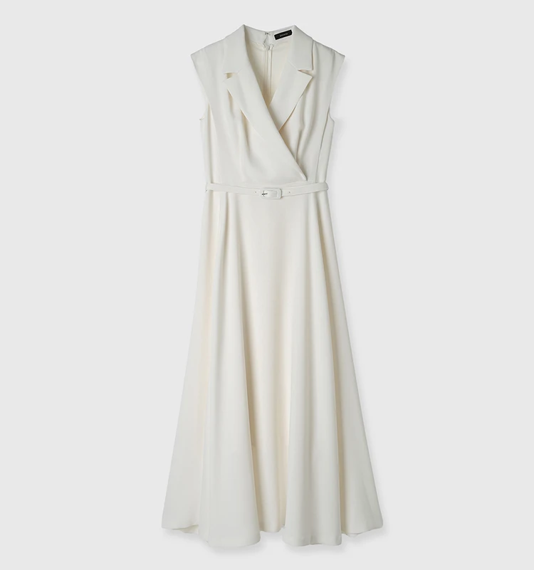 アニュアンス ダブルサテンテーラードフレアワンピース ECRU