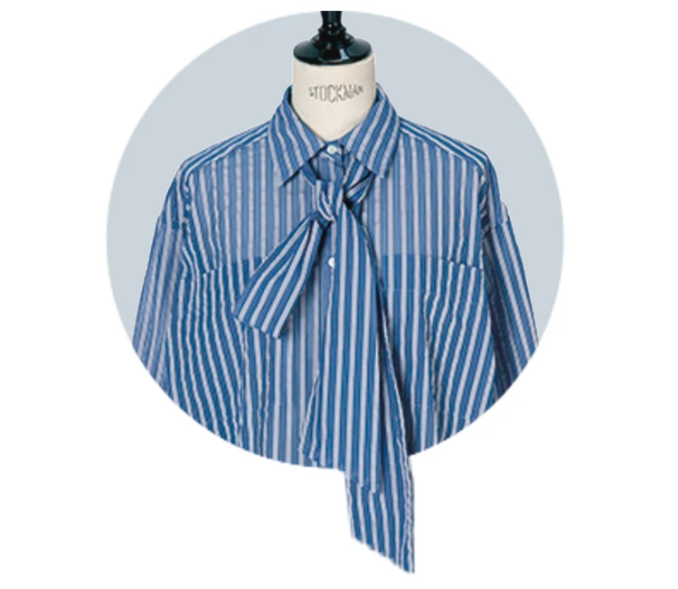 STRIPED BOWTIE SHIRT（透けストライプボウタイつきシャツ）片輪結びでポイントに