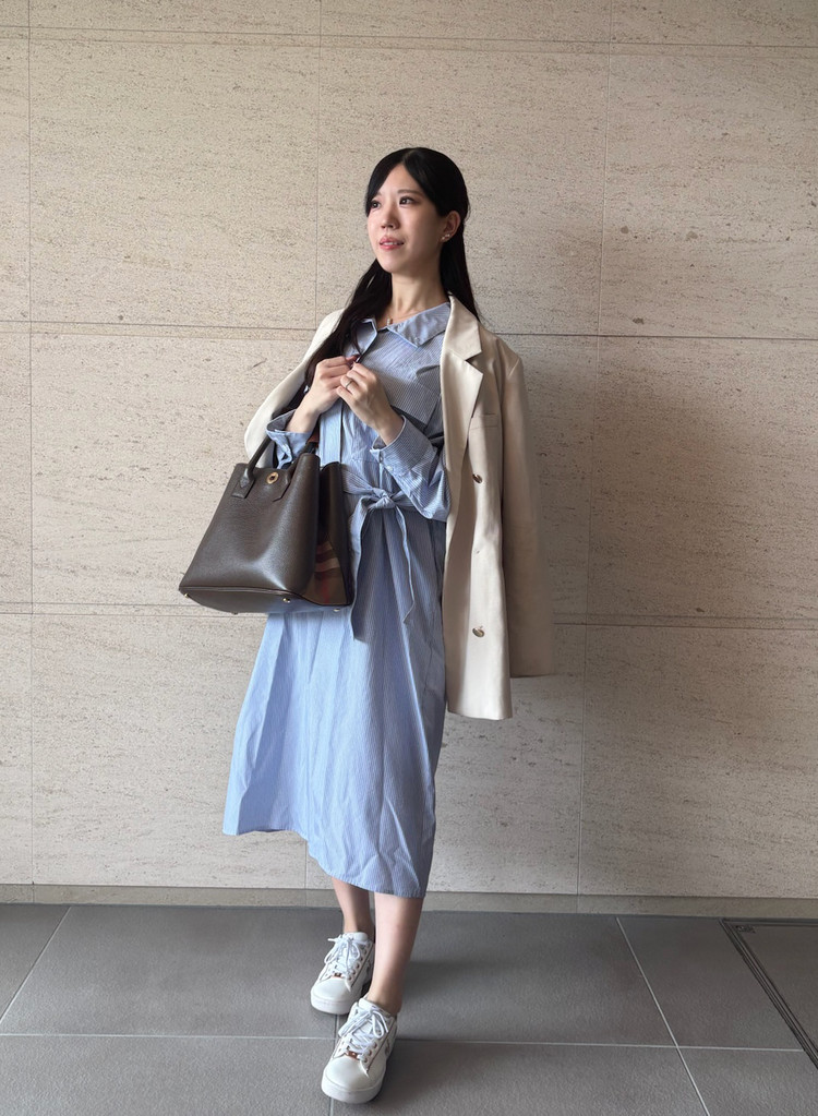 【UNIQLO : C 2026年秋新作】コットンスタンドカラーワンピース|157cmの着回し3選_8_2