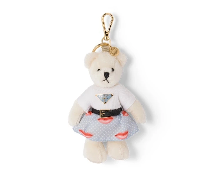 プラダ メタルリング付テディベアキーリングチャーム パステルブルー