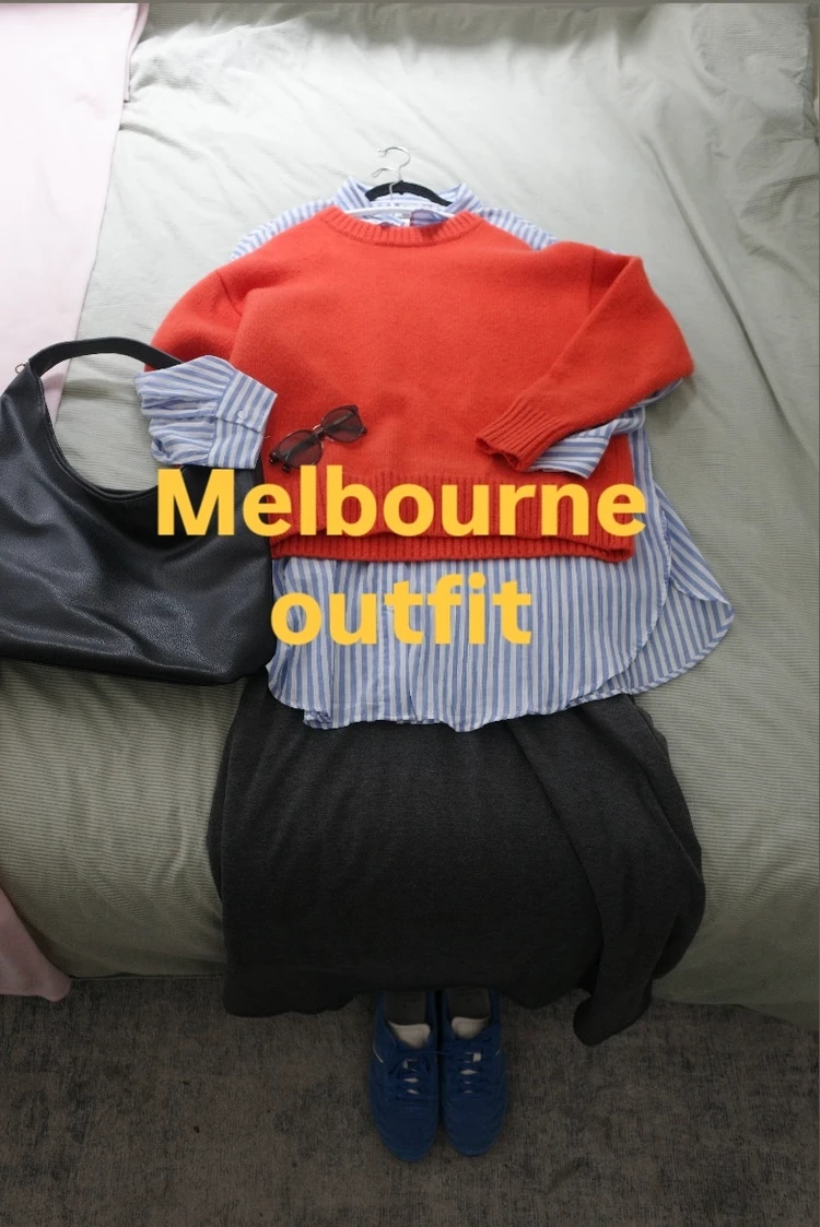 カラーコーデ　大人のカラーコーデ　カラー合わせ　ミックスカラー　オレンジ　ブルー　ニット　シャツ　秋服　秋コーデ　秋カラー　秋ファッション　大人コーデ　通勤コーデ