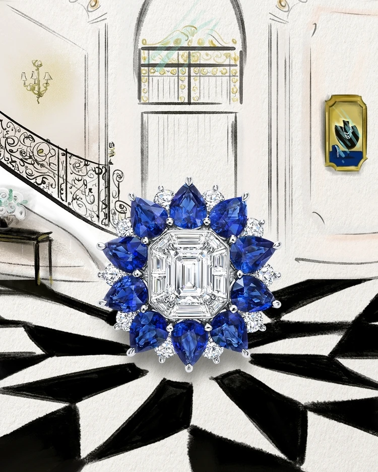 New York Collection by Harry Winston 「718 マーブルマルケトリ」リング　 サファイア、ダイヤモンド、プラチナ