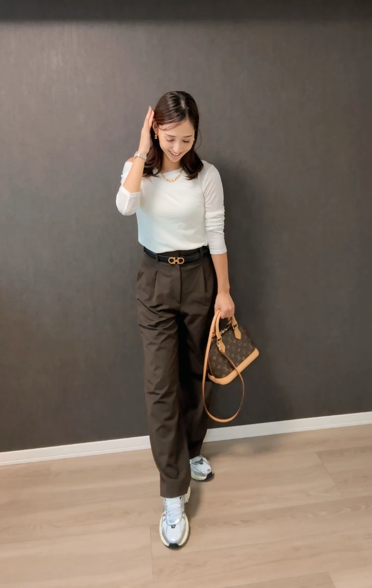 【UNIQLO】タックワイドパンツ×スニーカーコーデ