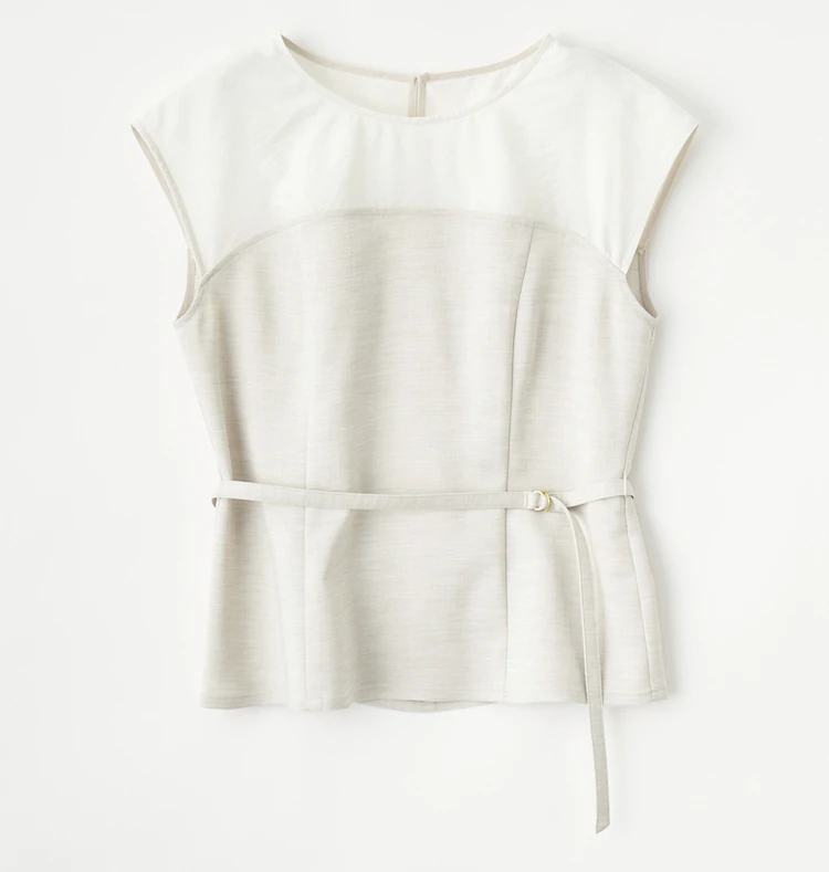 ストラ 【接触冷感・撥水・UVカット】ベルト付きブラウス ライトベージュ