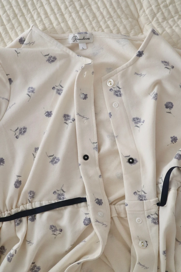 Rosemadame ローズマダム ネグリジェ レトロ 花柄 裏毛 マタニティ パジャマ 前開き 入院準備 出産 授乳 スナップボタン ルームウェア ロング丈