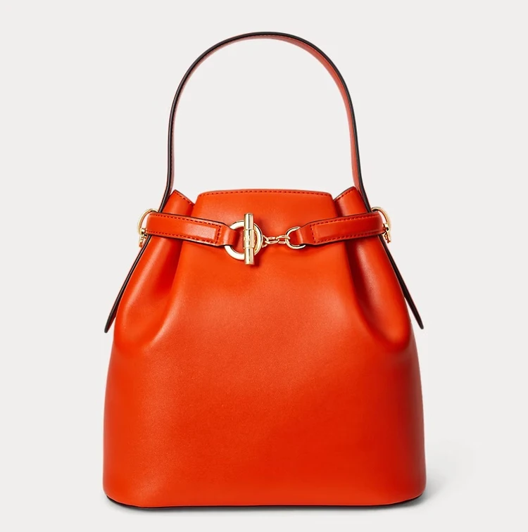 ローレン ラルフローレン　レザー ミディアム Blaike バケット バッグ　ダスク オレンジ