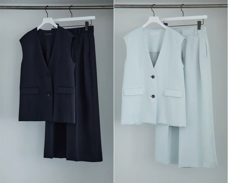 マルティニーク　Vネックジレ／タックパンツ　カラバリ