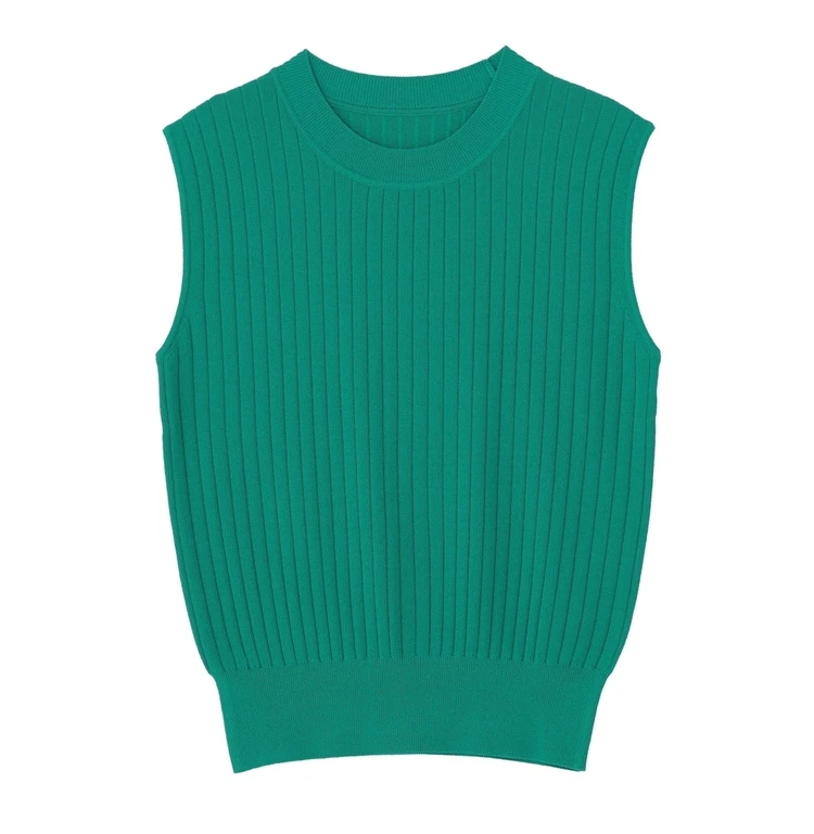 イェッカ ヴェッカ　【マシンウォッシャブル】ノースリーブリブニット　グリーン