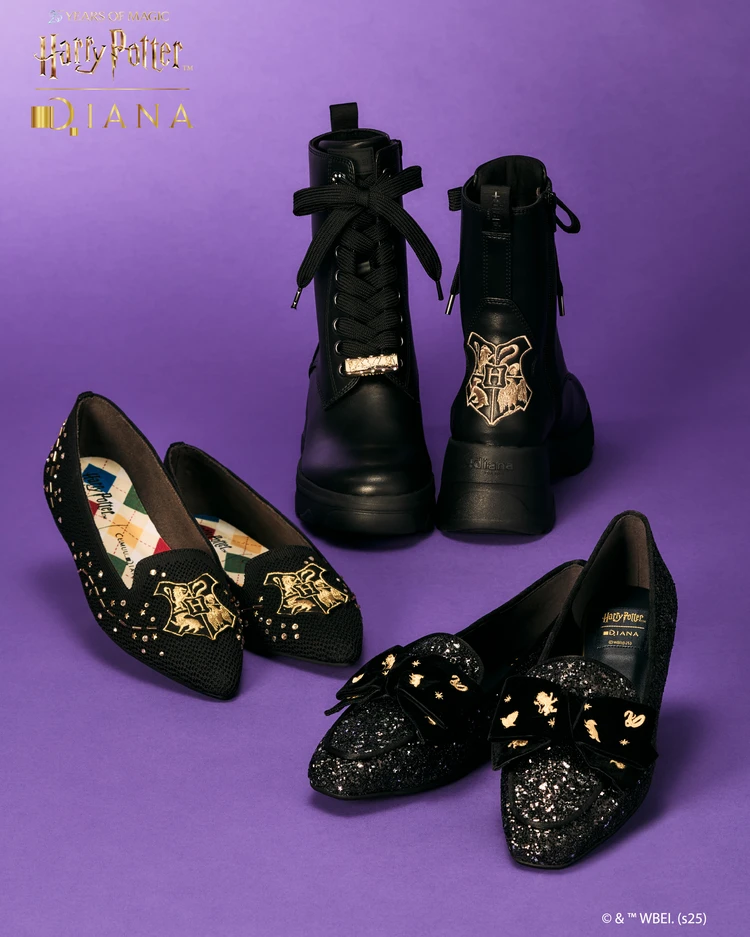 ダイアナ　ハリー・ポッターとのコラボ　黒系のブーツ、ローファー、ニットシューズ