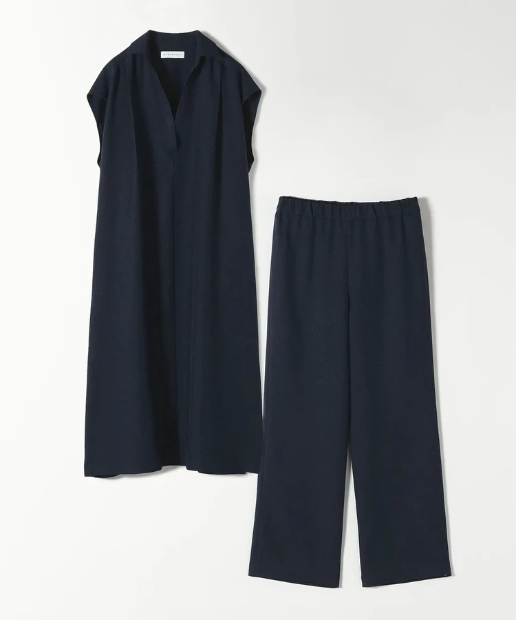 カランシエル リネン ライク スキッパー シャツ ワンピース&パンツ セットアップ ¥14850 ネイビー