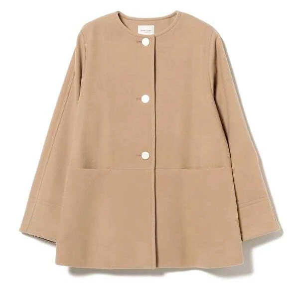 デミルクス ビームス　ソフトメルトン ノーカラーコート　ベージュ
