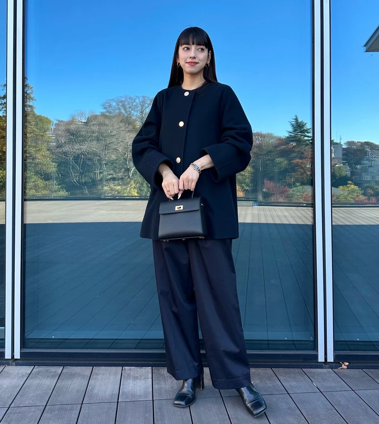 デミルクス ビームス　ソフトメルトン ノーカラーコート　プレス着用画像