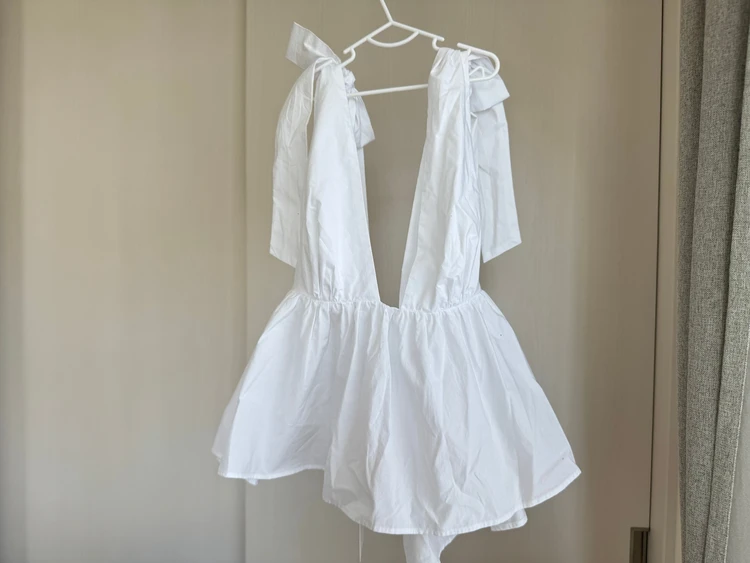 ZARA ポプリンリボン付きトップス