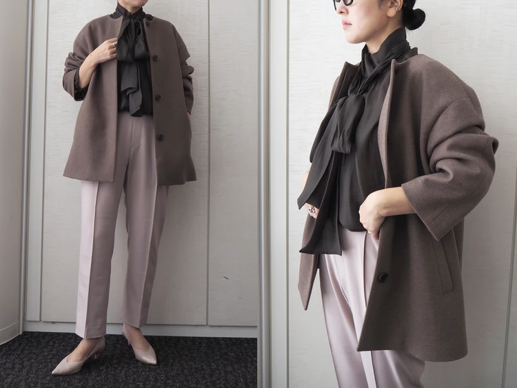 【スーツスクエア】CHANTOWA（ちゃんとは）の新作「ウールライクノーカラーコート」をライターが試着レビュー！軽くて暖かい優秀素材が使いやすい#BAILA読む試着室