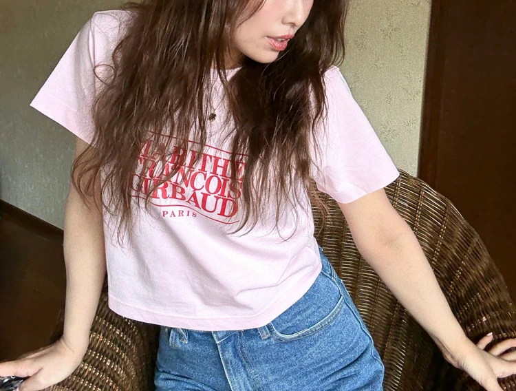 MARITHÉ + FRANCOIS GIRBAUD (マリテ+フランソワ・ジルボー) W CLASSIC LOGO CROP TEE Tシャツ ピンク ロゴ