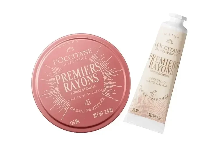 2025　クリスマスコフレ　ロクシタン　プルミエール レイヨン ボディ＆ハンド ￥6820（2025年10月29日限定発売） セット内容：プルミエール レイヨン ホイップボディクリーム 125mL、プルミエール レイヨン パフュームド ハンドクリーム 30mL