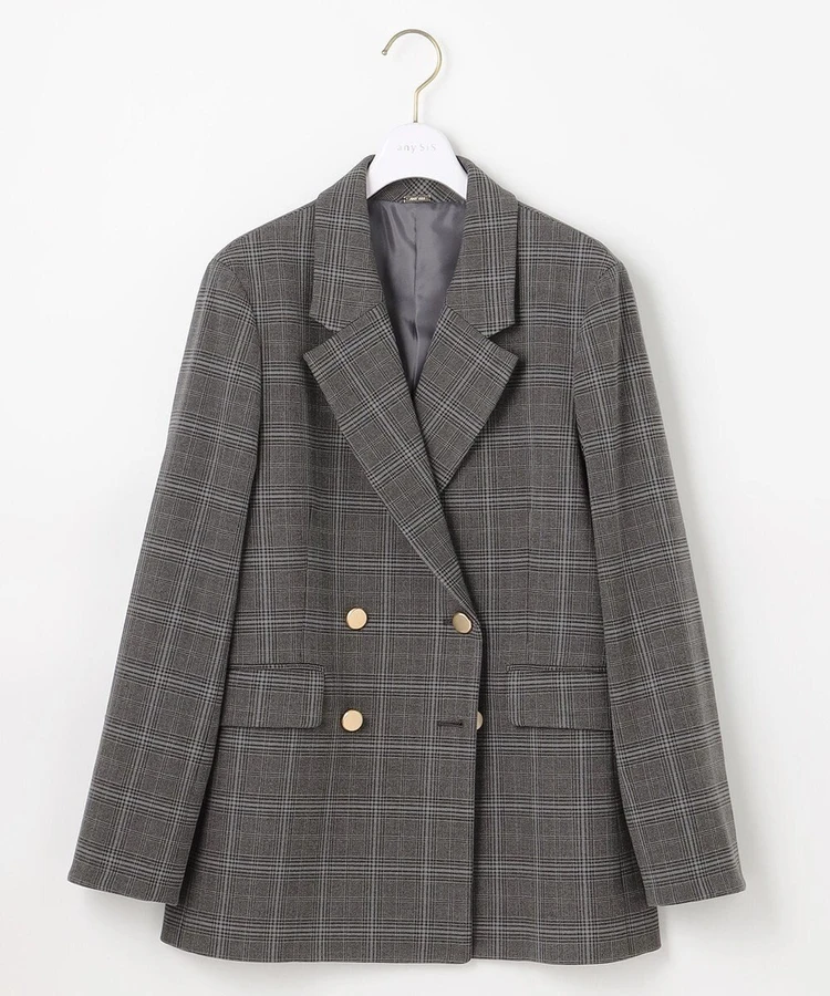 エニィ スィス ビューティサーモ2WAYストレッチ テーラードジャケット グレーチェック