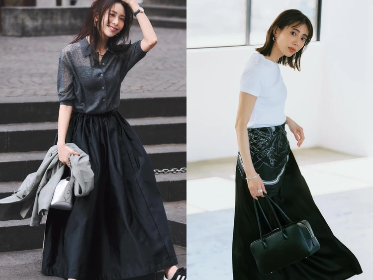 大人女子「黒スカートコーデ」20選。オールシーズン使えるアイテムだからこそ夏から秋にぴったりな着こなしを