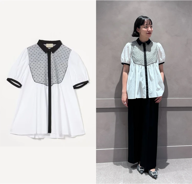 新品 ユナイテッドアローズ エンブロイダリー コンビ ショートスリーブ ブラウス UNITED ARROWS（ユナイテッドアローズ）の「エンブロイダリー