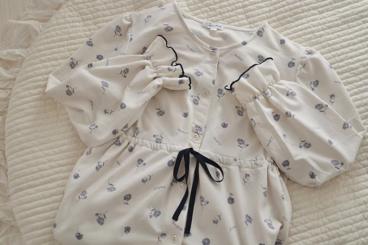 Rosemadame ローズマダム ネグリジェ レトロ 花柄 裏毛 マタニティ パジャマ 前開き 入院準備 出産 授乳 ルームウェア ロング丈