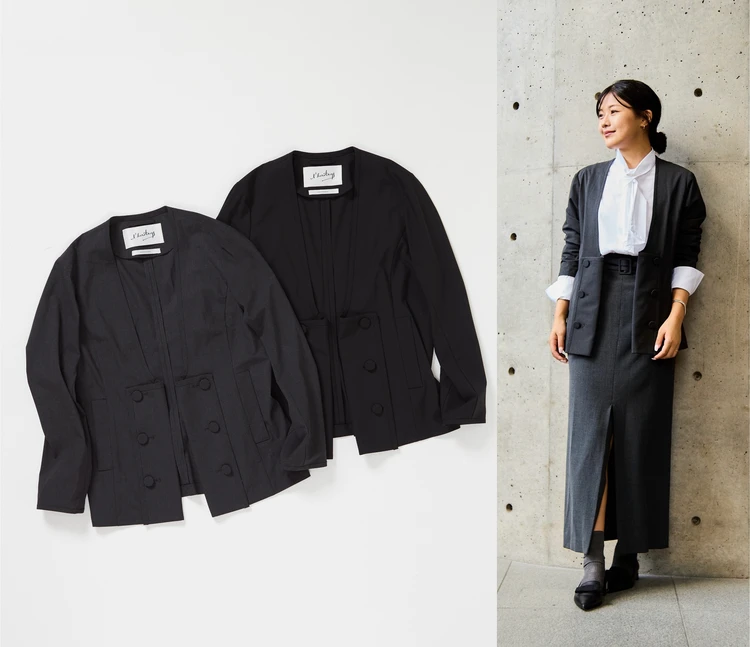 レリタージュ マルティニーク　T/R2WAYストレッチダブルスプレテッドジャケット　コラージュ写真