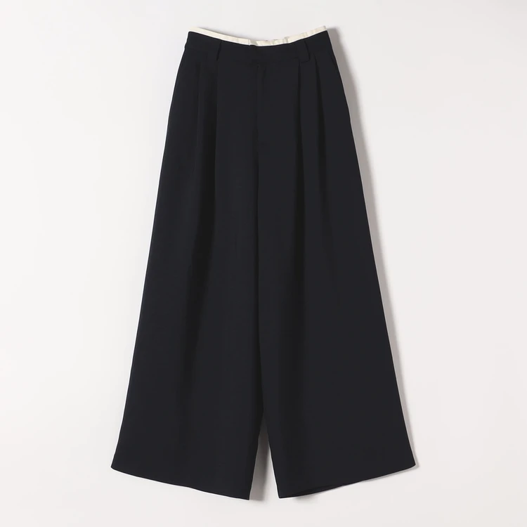 カランシエル ダブルクロス ウエスト ライン タック ワイド パンツ ネイビー