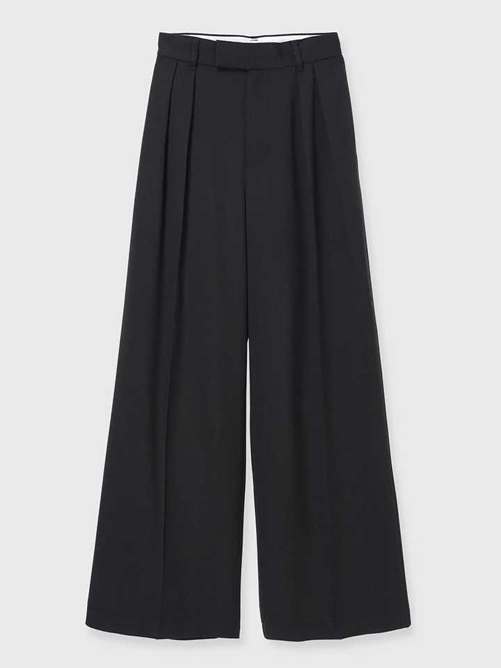 アニュアンス　ベーシックタックワイドパンツ　BLACK