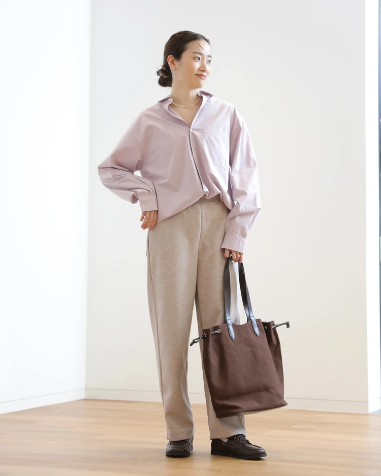 UNIQLO : C ユニクロ　シー　2026　春夏　新作　試着会　コレクション　コーディネート　スウェットワイドパンツ　丈長め　ブロードオーバーサイズシャツ　コーデ