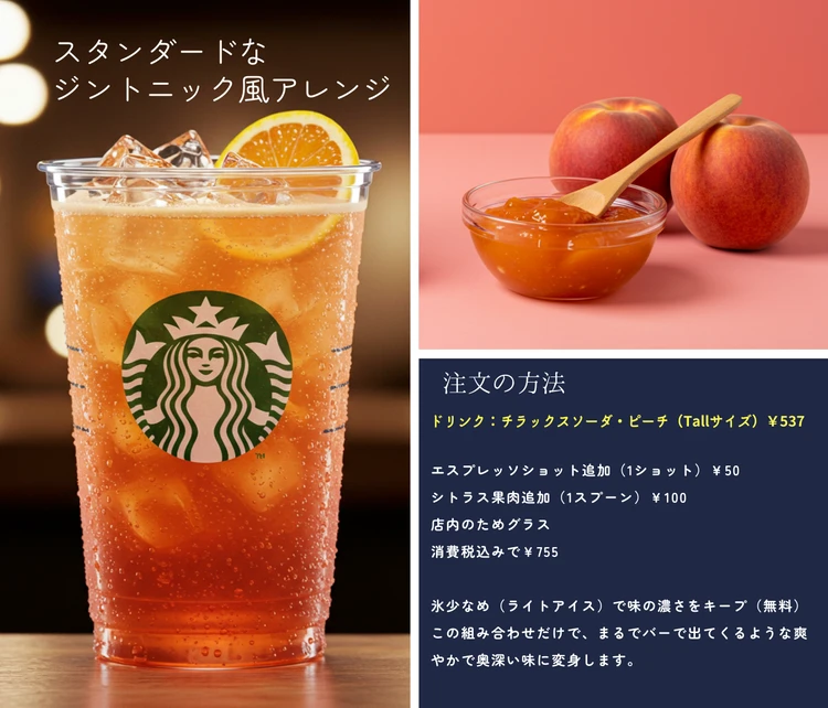 【スタバ裏技】チラックスソーダ・ピーチのおすすめカスタマイズ|ジントニック風の楽しみ方_1