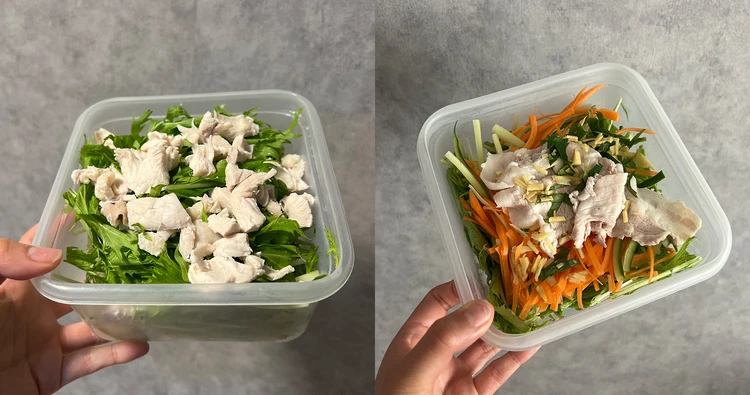 「毎日、お弁当に持って行っているサラダです。コンビニでこの量を買うと高くなるし、健康管理のためにもずっと続けています」(諸田さん)