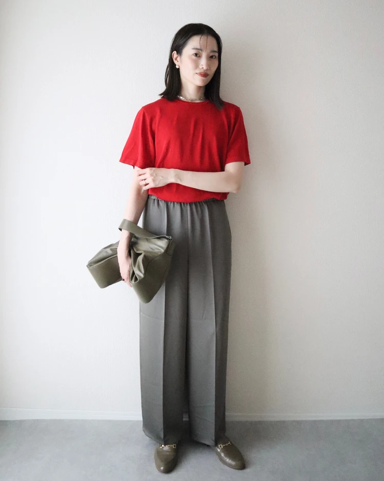 PLST　プラステ　サテンイージーパンツ　コーデ　春　夏　オフィス　通勤