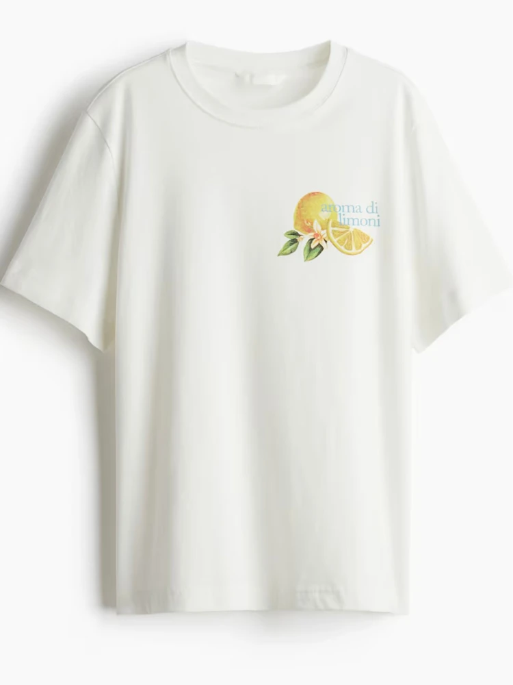 H&Mのレモンモチーフ入り白Tシャツ