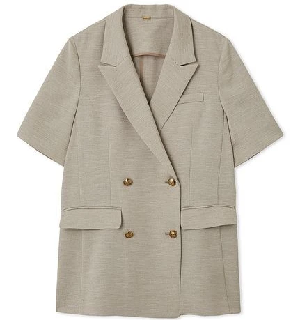 ミラ オーウェン 金釦ハーフスリーブテーラードジャケット ベージュ