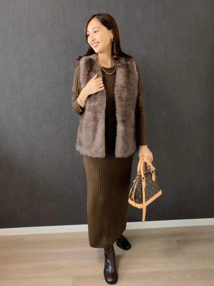 【UNIQLO】欧州コレクション/メリノブレンドワイドリブニットワンピースコーデ