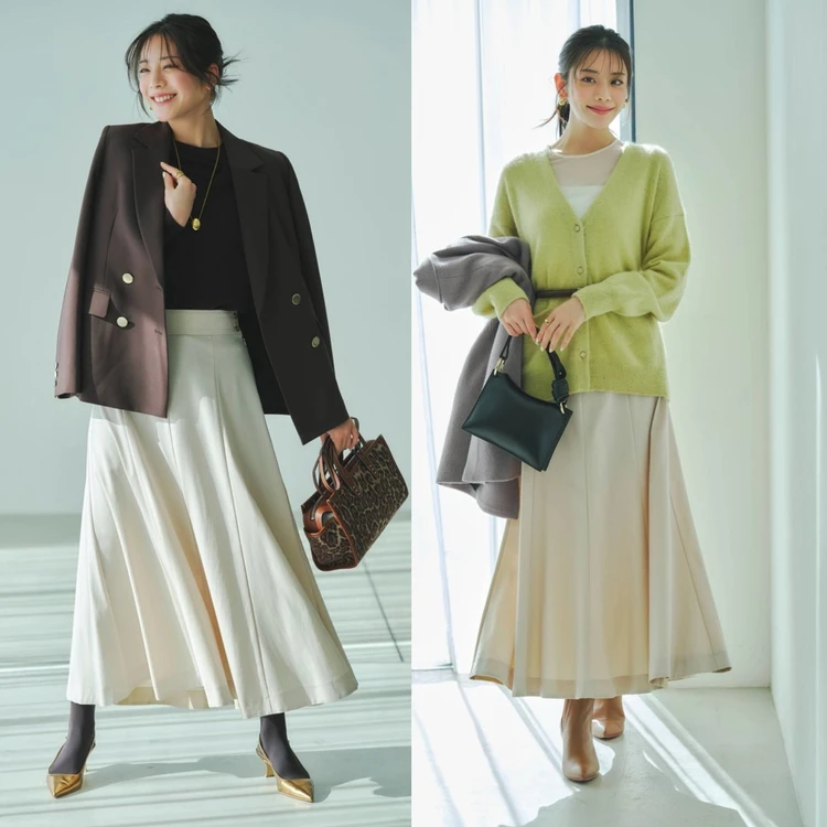 【優秀通勤ワードローブ・名品スカート】仕事終わりの予定でコーデ比較！ おしゃれな女友だちとの女子会or気になる彼との2度目のデート