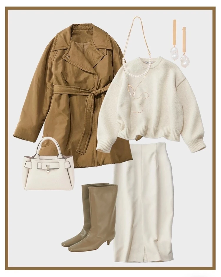 中綿トレンチコートのコーデ