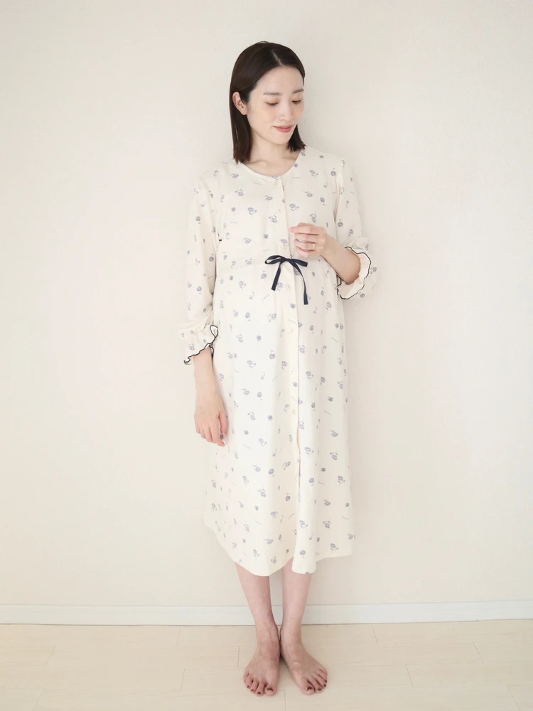 Rosemadame ローズマダム ネグリジェ レトロ 花柄 裏毛 マタニティ パジャマ 前開き 入院準備 出産 授乳 ルームウェア ロング丈 高身長 おすすめ