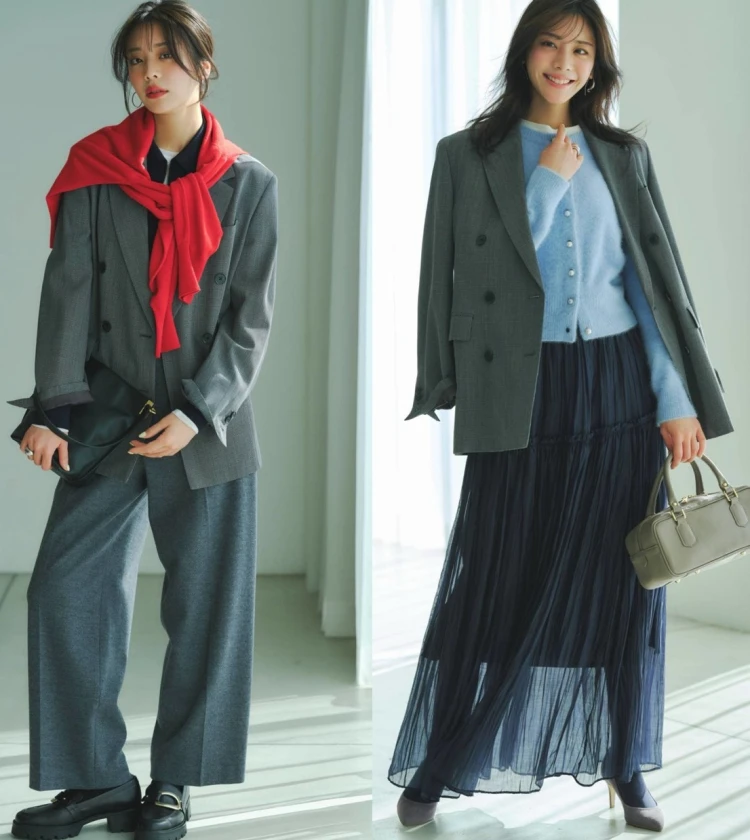 【優秀通勤ワードローブ・名品ジャケット】あなたはどっち派？　大人フェミニン派と華やぎトラッド派のコーディネート比較